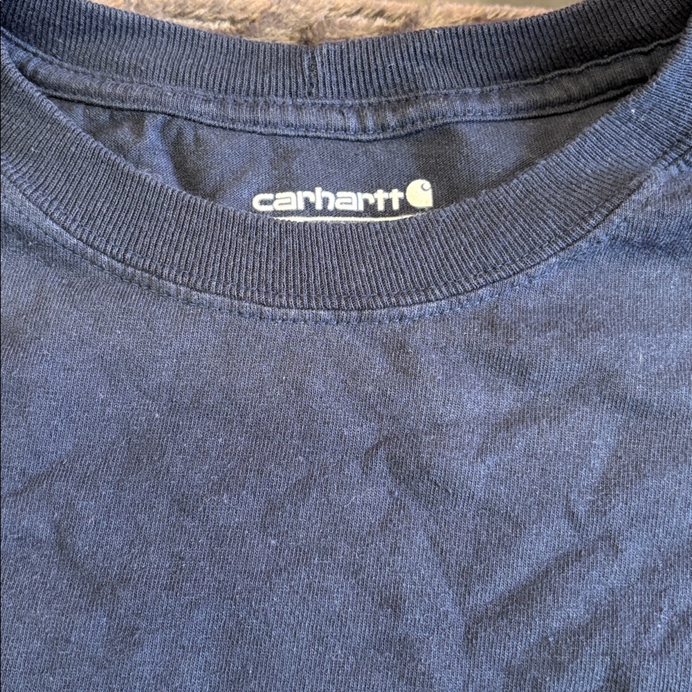 Carhartt Navy Pocket T-Shirt with Logo Patch 3XL loose fit - Picture 3 of 8